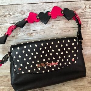 Betsey Johnson Black and White Dotted Bag with Pink Heart Strap